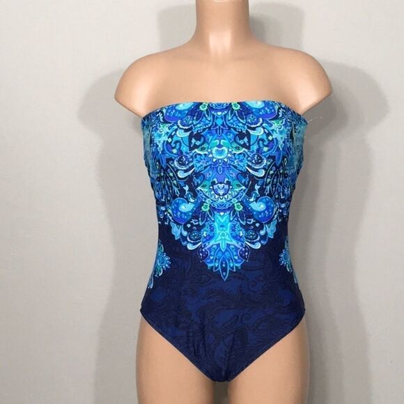 Lauren Ralph Lauren blue & green paisley swimsuit. Size 14 - Picture 2 of 9